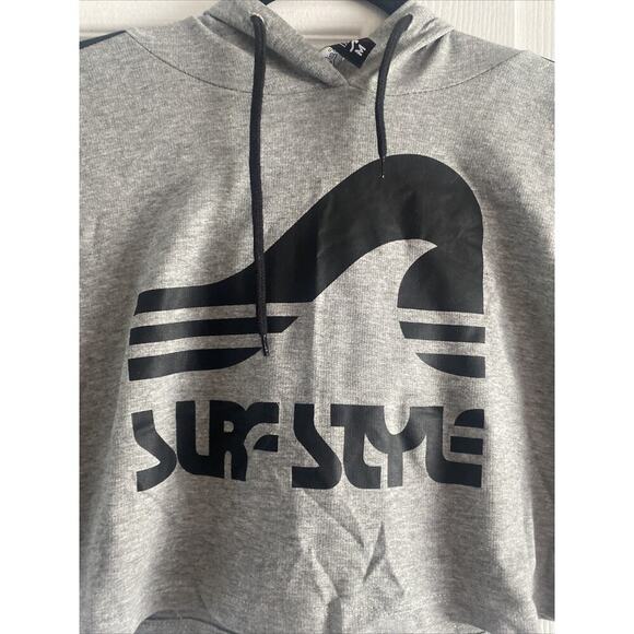 Surf Style‎ Women's Medium Gray Crop Pullover Hoodie Lightweight Surf Streetwear - Picture 3 of 6